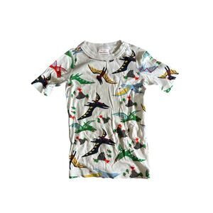 Hanna Andersson White Dinosaur Print Short Sleeve Pajama Top Boy's Sz 8